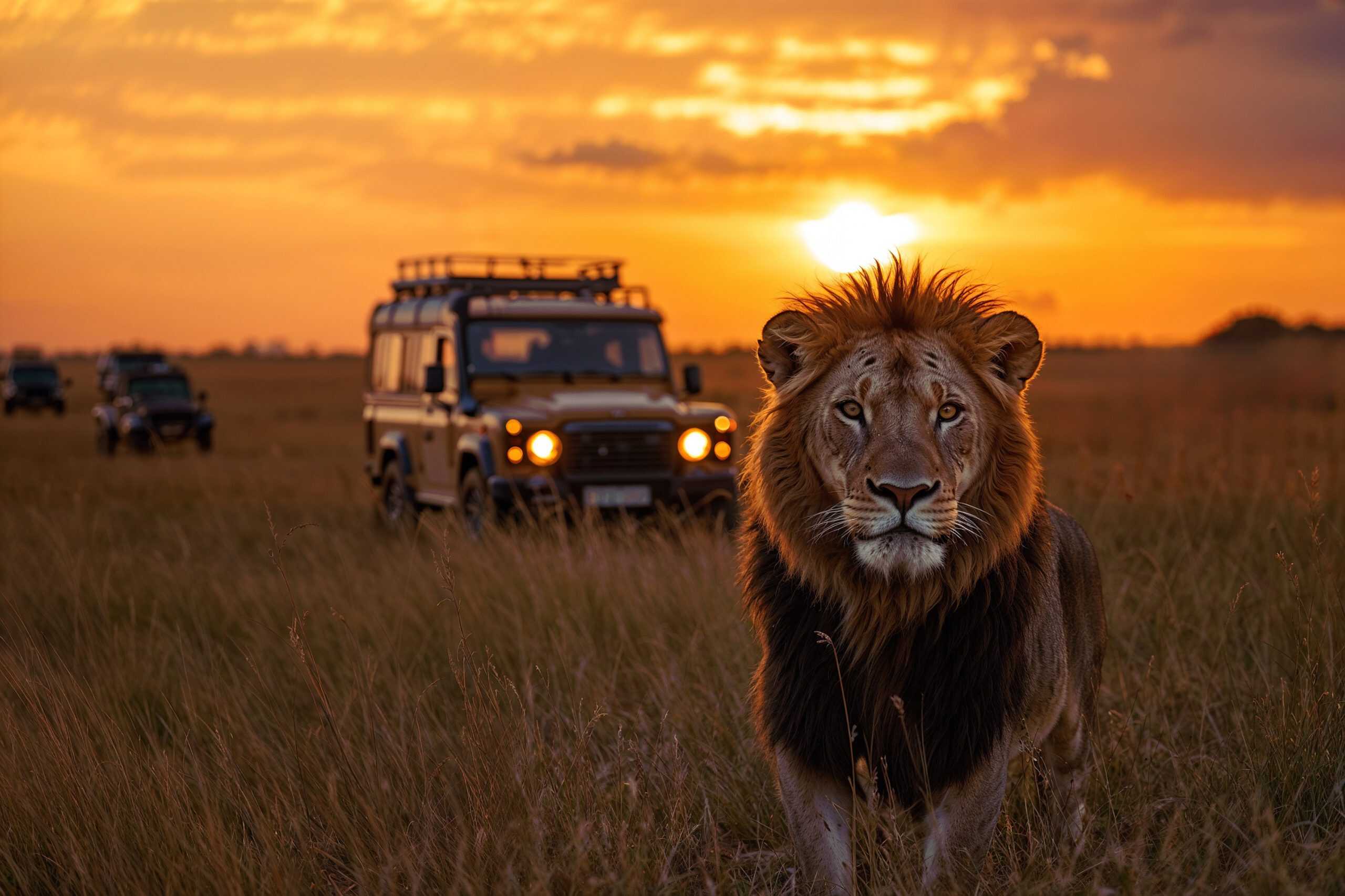 Lion in Game Drive in Masai Mara Morning vs Evening Game Drives with Kairi Travels for masai mara safari packages